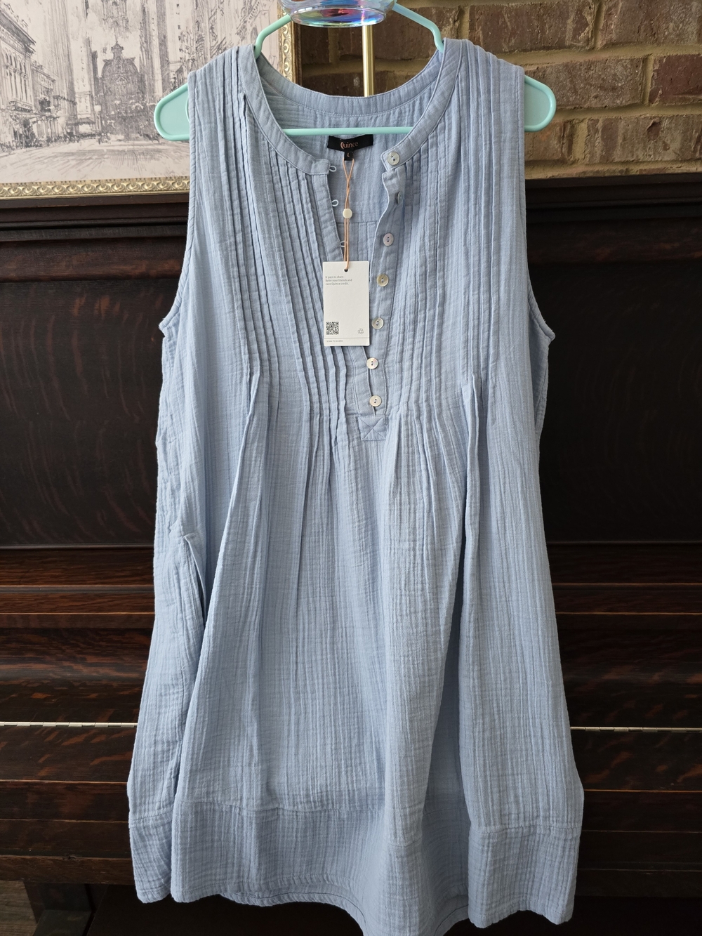 Light Blue Sleeveless Pintuck Cotton NWT Quince dress, size large